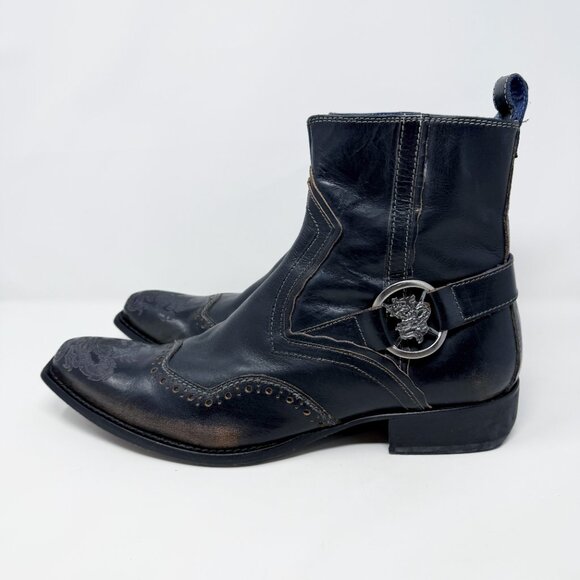 Mark Nason Black Leather Ankle Boots w Dragon Detail Men's Size 11 Made in Italy - Picture 3 of 12